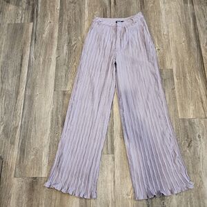 Nasty Gal Plisse High Waisted Wide Leg Pants Lilac NWT Size US 2 Pleated